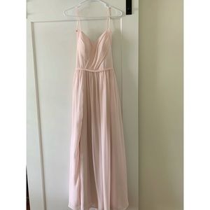 blush / baby pink azazie bridesmaid dress size 2